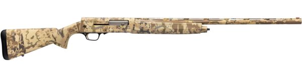 Desert camouflage bolt-action rifle with a long barrel and synthetic stock, designed for hunting.