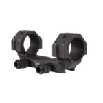 Black dual rifle scope ring mount with two rings and mounting screws for attaching a scope