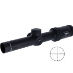 Black riflescope with adjustment knobs and Trijicon branding.