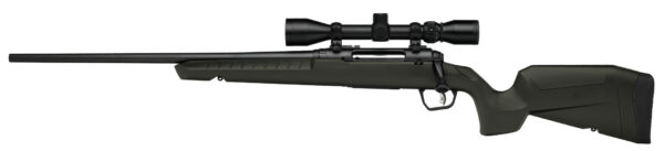 Bolt-action hunting rifle with a mounted scope shown in profile against a white background.