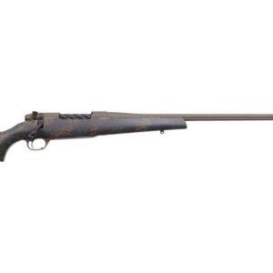Long rifle with a camouflage-patterned stock and long barrel on a white background (no scope).