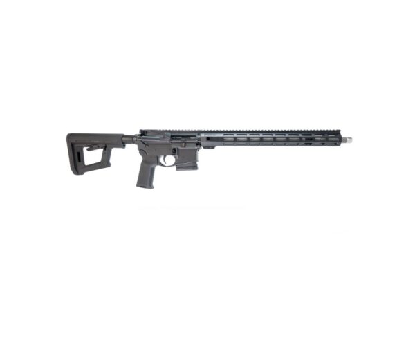 Modern semi-automatic rifle (AR-style) with collapsible stock, pistol grip, and long free-float handguard