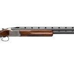 Side-by-side double-barrel shotgun with a wooden stock and metal receiver on a plain background.