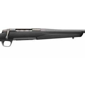 Bolt-action rifle with a black synthetic stock shown in profile on a white background.