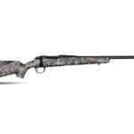 Bolt-action rifle with a gray camouflage pattern on a white background.