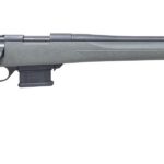 Bolt-action rifle with a green synthetic stock and a detachable box magazine, shown in profile.