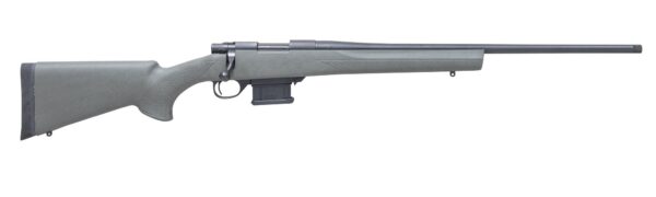 Bolt-action rifle with a green synthetic stock and a detachable box magazine, shown in profile.