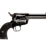 Side view of a polished chrome revolver with a black grip, facing right.