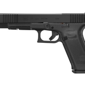 Side profile of a black Glock 17L Gen5 semi-automatic pistol with textured grip and long slide, shown in profile.