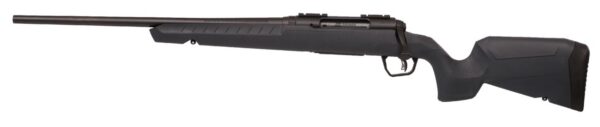 Bolt-action rifle with a long black barrel and synthetic stock shown in profile.