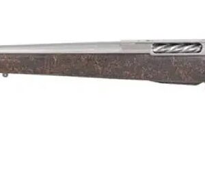 Bolt-action rifle with wooden stock and long metal barrel shown from the side