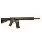 AR-15 style rifle with adjustable stock and long handguard on a white background, shown in profile