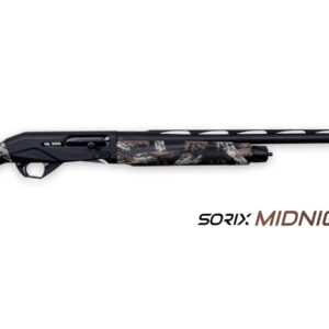 Camouflage-pattern bolt-action shotgun with a long barrel and adjustable stock, displayed with 'SORIX MIDNIGHT MARSH' branding.