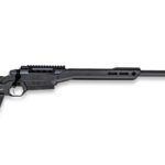 Black precision rifle shown in profile with a long carbon-fiber barrel and tactical stock.