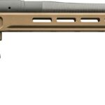 Bergara sniper rifle with folding stock, tan handguard, detachable magazine, and muzzle brake.