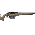 Camouflage hunting rifle with a detachable magazine on a white background, laid horizontally.