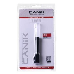 Canik official accessory packaging showing a metal barrel insert for a Mete MC9 pistol in a clear blister pack with branding.
