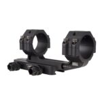 Black dual-ring rifle scope mount with a central base and clamping rings for optics installation - made in USA