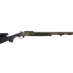 Long-barrel shotgun shown in side view with black synthetic stock and beige receiver/fore-end.