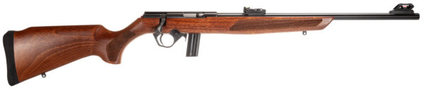 Bolt-action rifle with polished wooden stock and long barrel shown in profile