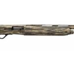 Camouflage-pattern bolt-action rifle with a long barrel and wooden stock laid horizontally on a white background
