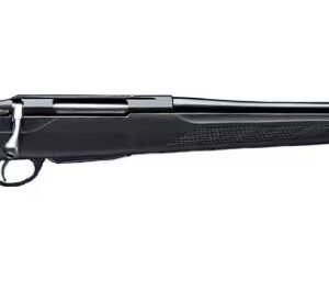 Black shotgun with a long barrel and synthetic stock.