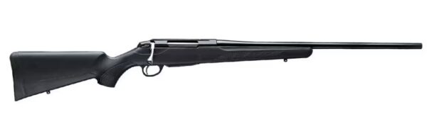 Black shotgun with a long barrel and synthetic stock.