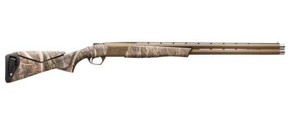 Camouflage side-by-side double-barrel shotgun with a camo-stock and ventilated forend.