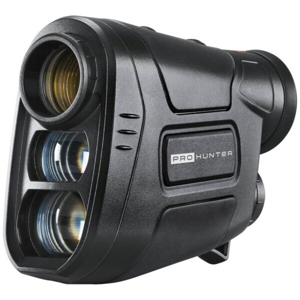 Close-up of a black Pro Hunter monocular with a triple-lens front assembly and textured grip.