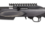 Bolt-action rifle with a dark wooden stock, long barrel, and a top Picatinny rail.