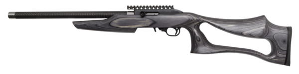 Bolt-action rifle with a dark wooden stock, long barrel, and a top Picatinny rail.