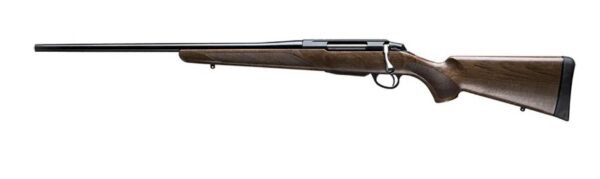 Lever-action rifle with wooden stock and long barrel
