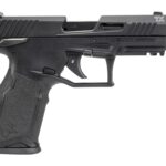 Left-side view of a black Taurus TX semi-automatic pistol with textured grip and threaded barrel