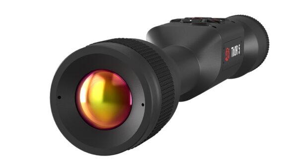 Black Thor 5 monocular/scope with a large front lens and knurled grip, angled to show the side label 'THOR 5'.