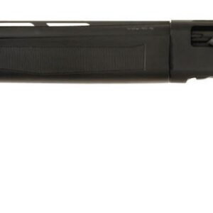 TriStar pump-action shotgun with a long vented-barrel and black synthetic stock and forend.