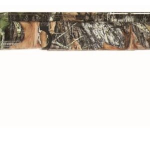 Side view of a long-barrel hunting shotgun in camouflage finish with a black recoil pad at the stock end and a trigger guard visible