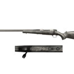 Carbon-fiber patterned bolt-action rifle shown from the side with a long barrel and ergonomic stock.