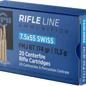 PPU Rifle Ammunition 7.5mm x 55 Swiss 174 gr FMJ-BT 2525 fps 20/ct