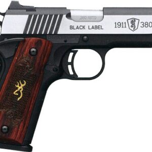 Browning 1911 380 Black Label Medallion Pro Handgun 380 ACP 8rd Magazine 3.625" Barrel Black with Silver Slide and Wood Grip Night Sights
