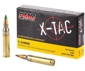 PMC X-Tac Rifle Ammunition 5.56 NATO 62 gr Green Tip 2920 fps 20/ct