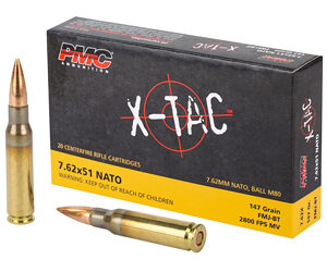 PMC X-Tac Rifle Ammunition 7.62x51mm 147gr FMJ-BT 2800 fps 20/ct