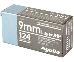 Aguila Handgun Ammunition 9mm Luger 124 gr JHP 1130 fps 50/ct
